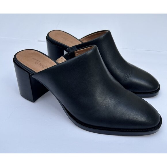 Madewell The Macarro Mule True Black Leather Heeled Slides Womens Size 6 Slip-on - Picture 2 of 11